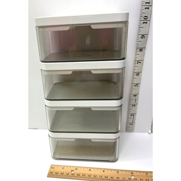 Set Of 4 Stackable Clear Plastic Food Storage Containers With White Lids C155 - Picture 5 of 6